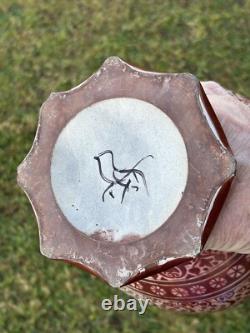 Almost A Pair Large Signed Antique Pottery Porcelain Vase Middle Eastern Design