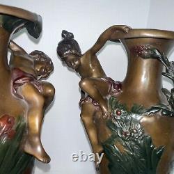 Amazing Antique Signed Auguste Moreau, Art Nouveau Bronze Sculptures (Pair)
