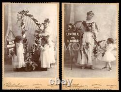 Amazing Pair Antique Photos Advertising Sign Women & Cupids Rare 1800s Lady