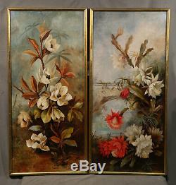 American Pair of Antique 19th Century Paintings Flower Still Life Coombs Hills