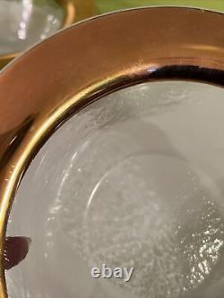 Annie Glass Pair Roman Antique Bowls 24kt Gold Rim Textured 8 Signed #311/87