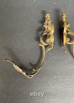Antique 1 Pair Large French Gilt Bronze Curtain Rod Holder Brackets signed