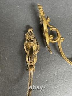 Antique 1 Pair Large French Gilt Bronze Curtain Rod Holder Brackets signed