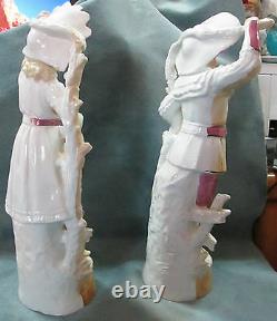Antique 11 3/4 High Glazed Bisque Signed Pair Male & Female Figurines