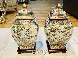 Antique 1700's Chinese Famille Rose Porcelain Pair Of Temple Jars Signed