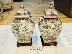 Antique 1700's Chinese Famille Rose Porcelain Pair Of Temple Jars Signed