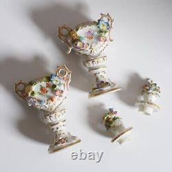 Antique 1800s pair of Miniature Sitzendorf Potpourri Urns. Signed