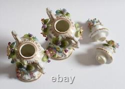 Antique 1800s pair of Miniature Sitzendorf Potpourri Urns. Signed