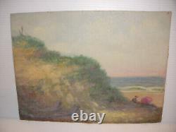 Antique 1895 George W Bull (American 19thc) oil painting couple beach seashore