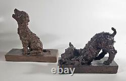 Antique 1914 EB Parsons Bronze Bookends Pair Terrier Dogs Signed 7x7 and 5.5x7