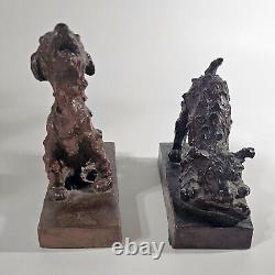 Antique 1914 EB Parsons Bronze Bookends Pair Terrier Dogs Signed 7x7 and 5.5x7