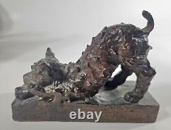 Antique 1914 EB Parsons Bronze Bookends Pair Terrier Dogs Signed 7x7 and 5.5x7