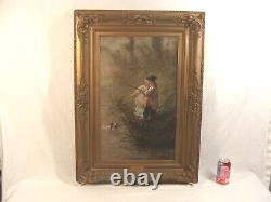 Antique 19C Pauline Appert Couple Hunting O/C Landscape Painting