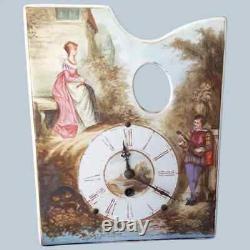 Antique 19th Artist Palette Clock with French Couple Signed