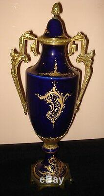 Antique 19th C Pair Of French Sevres Urns Ormolu Porcelain 20.75 Signed Granet