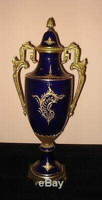 Antique 19th C Pair Of French Sevres Urns Ormolu Porcelain 20.75 Signed Granet