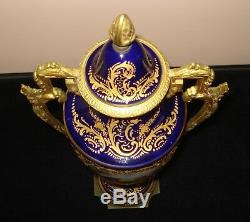 Antique 19th C Pair Of French Sevres Urns Ormolu Porcelain 20.75 Signed Granet