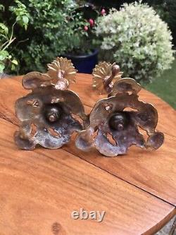 Antique 19th Cen Signed English Bronze gilt Pair Of Figural Candlesticks C1890