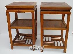 Antique 19th Century Side Table Pair Chinese Japan Bat Wing Wood Carving Signed