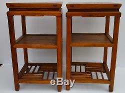 Antique 19th Century Side Table Pair Chinese Japan Bat Wing Wood Carving Signed