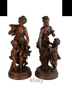 Antique 19th France Rare Original Large Pair sculptures by H. Moreau Seasons