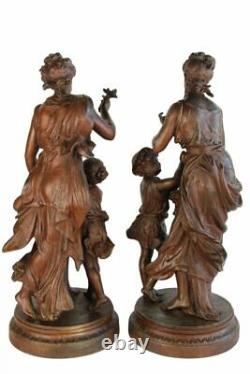 Antique 19th France Rare Original Large Pair sculptures by H. Moreau Seasons