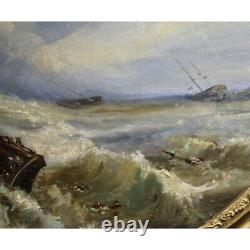 Antique 19th France Rare Original Marine Oil canvas Pair Painting signed WG