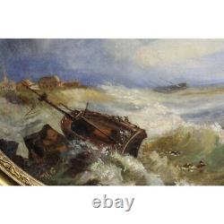 Antique 19th France Rare Original Marine Oil canvas Pair Painting signed WG