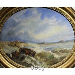 Antique 19th France Rare Original Marine Oil canvas Pair Painting signed WG