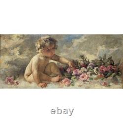 Antique 19th French Pair of Cherubs paintings On Canvas signed P. FRANC LAMY