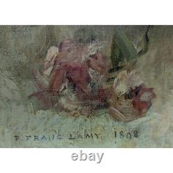 Antique 19th French Pair of Cherubs paintings On Canvas signed P. FRANC LAMY