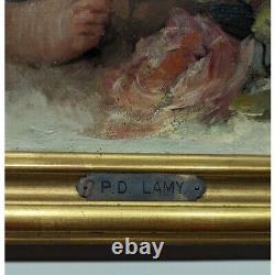 Antique 19th French Pair of Cherubs paintings On Canvas signed P. FRANC LAMY