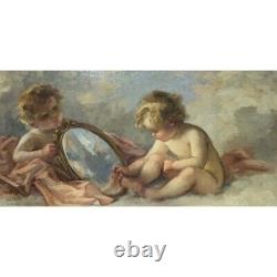 Antique 19th French Pair of Cherubs paintings On Canvas signed P. FRANC LAMY