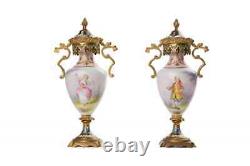 Antique 19th Original Rare Small Pair French Porcelain vases Signed hand-painted