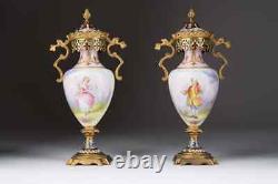 Antique 19th Original Rare Small Pair French Porcelain vases Signed hand-painted