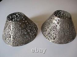 Antique 2 Lamp Shade Sterling Silver Ornate 19th To 20th Century Pair Sculpture