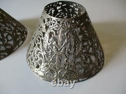 Antique 2 Lamp Shade Sterling Silver Ornate 19th To 20th Century Pair Sculpture