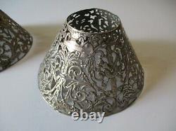 Antique 2 Lamp Shade Sterling Silver Ornate 19th To 20th Century Pair Sculpture