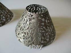 Antique 2 Lamp Shade Sterling Silver Ornate 19th To 20th Century Pair Sculpture