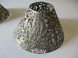 Antique 2 Lamp Shade Sterling Silver Ornate 19th To 20th Century Pair Sculpture