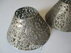 Antique 2 Lamp Shade Sterling Silver Ornate 19th To 20th Century Pair Sculpture