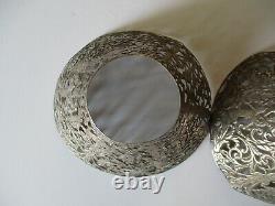Antique 2 Lamp Shade Sterling Silver Ornate 19th To 20th Century Pair Sculpture