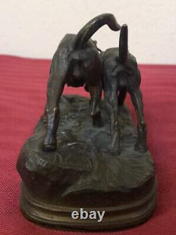 Antique Alfred Dubucand Bronze Hunting Pointer Dog Pair Statue Sculpture Signed