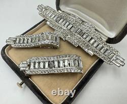 Antique Art Deco Bart Signed Set Brooch 2 Dress Clips Pair Belt Buckle Baguettes