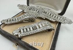 Antique Art Deco Bart Signed Set Brooch 2 Dress Clips Pair Belt Buckle Baguettes