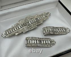 Antique Art Deco Bart Signed Set Brooch 2 Dress Clips Pair Belt Buckle Baguettes