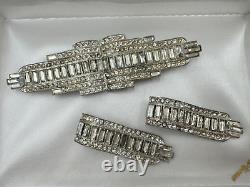 Antique Art Deco Bart Signed Set Brooch 2 Dress Clips Pair Belt Buckle Baguettes