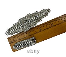 Antique Art Deco Bart Signed Set Brooch 2 Dress Clips Pair Belt Buckle Baguettes