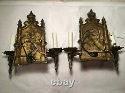 Antique Art Nouveau Double Arm Wall Scones Nautical Theme Signed Lowry Elect Co