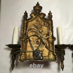 Antique Art Nouveau Double Arm Wall Scones Nautical Theme Signed Lowry Elect Co